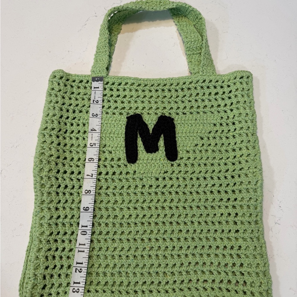 Mint Green Crochet Tote Bag with Black Accent